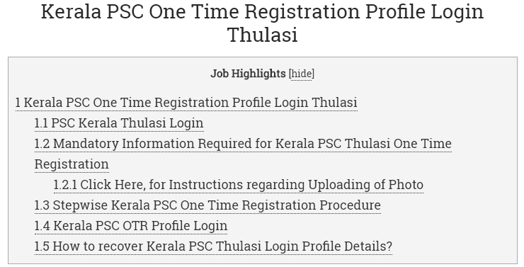 Thulasi PSC Portal Kerala | One Time Registration Login image 0